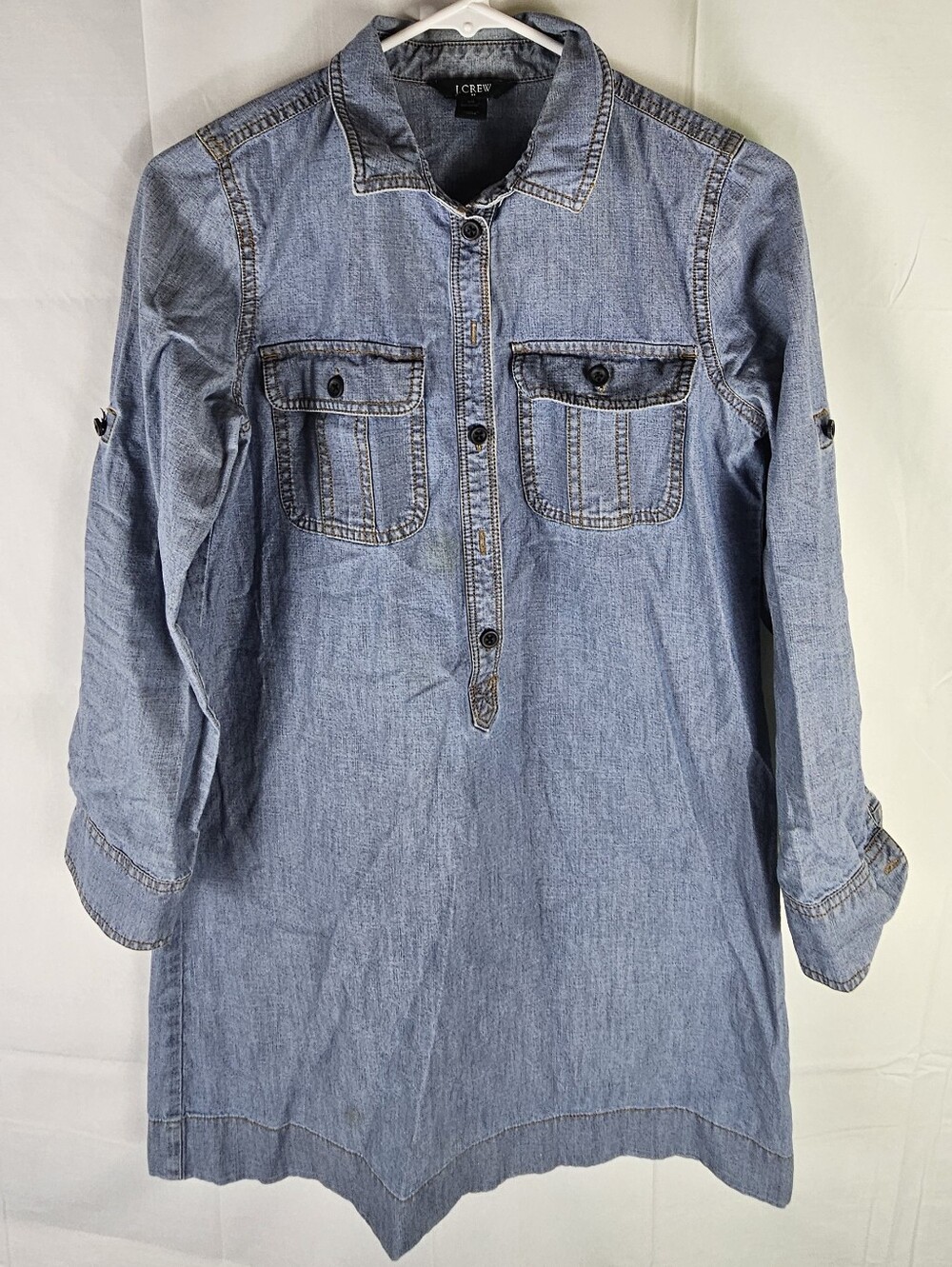 J.Crew Popover Chambray Denim Tunic Shirt Top Womens XS Western Going Out Casual